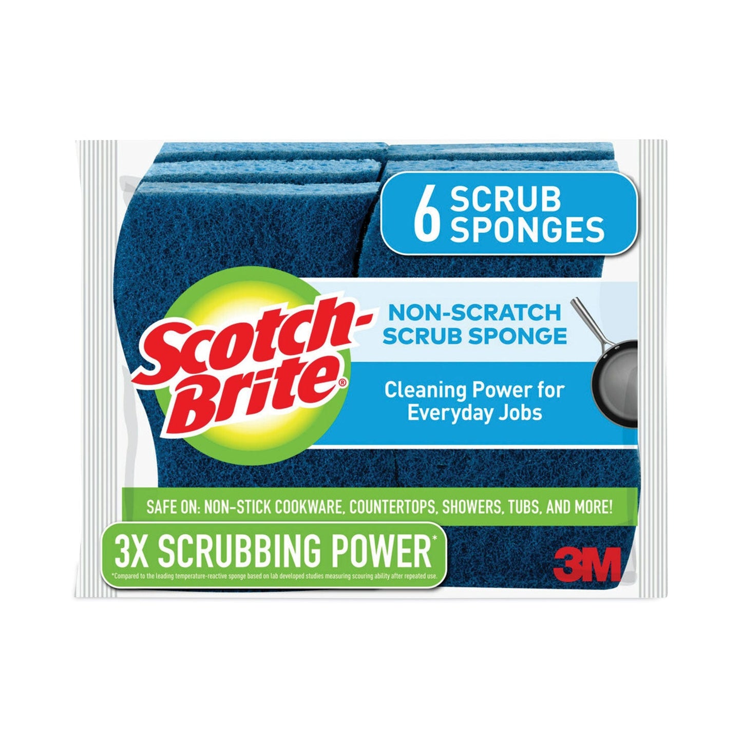 Scotch-Brite Non-Scratch Multi-Purpose Scrub Sponge, 4.4 x 2.6, 0.8" Thick, Blue, 6/Pack