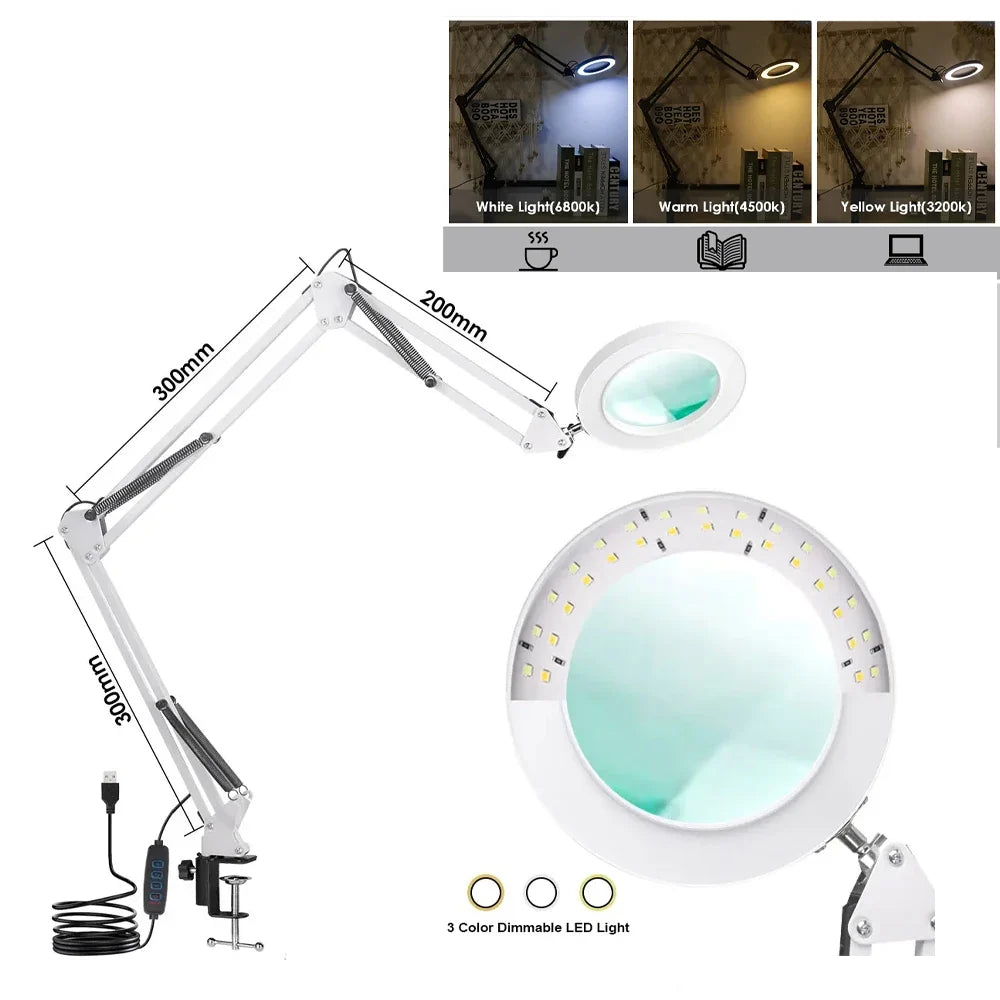 72LED 8X/10X NEW Illuminated Magnifier USB 3 Colors LED Magnifying Glass for Soldering Iron Repair/Table Lamp/Skincare Beauty