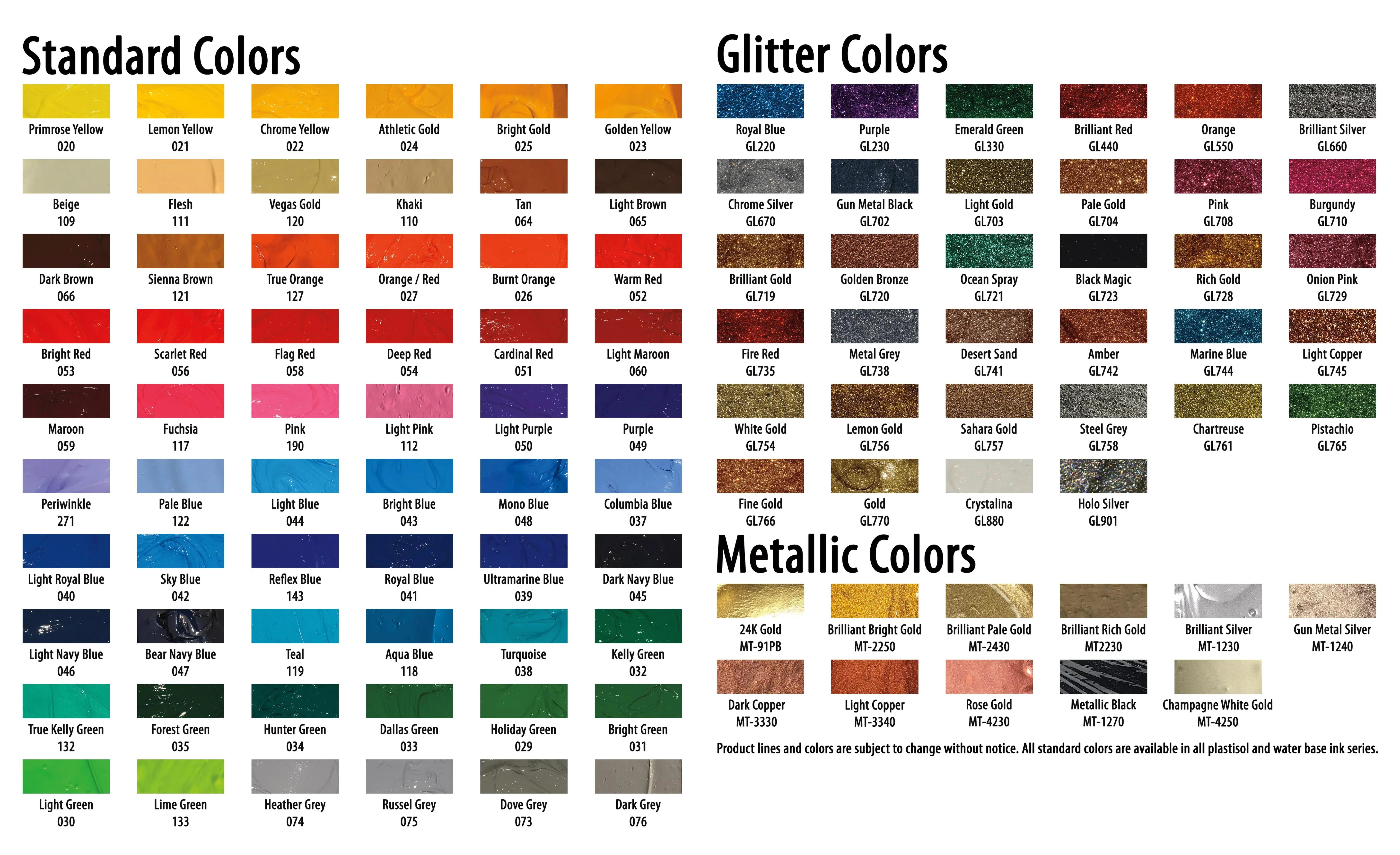 Union Ink Color Chart Specialty Inks Union Ink™ Color Mixing